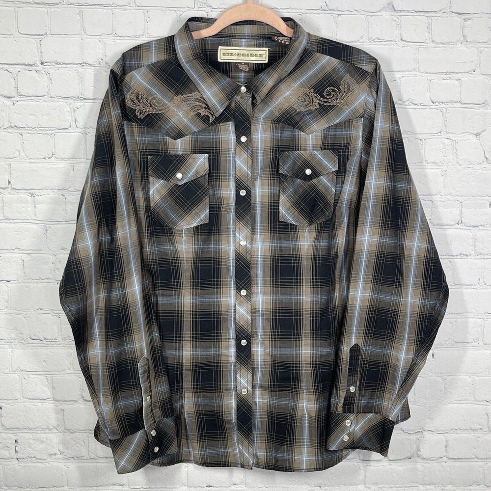 Bit & Bridle Blouse Women 1X Pearl Snaps Button Up Rodeo Western Cowgirl
